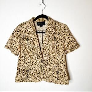 Banana  Republic Linen Short Sleeve Blazer Neutral & Brown SZ 8